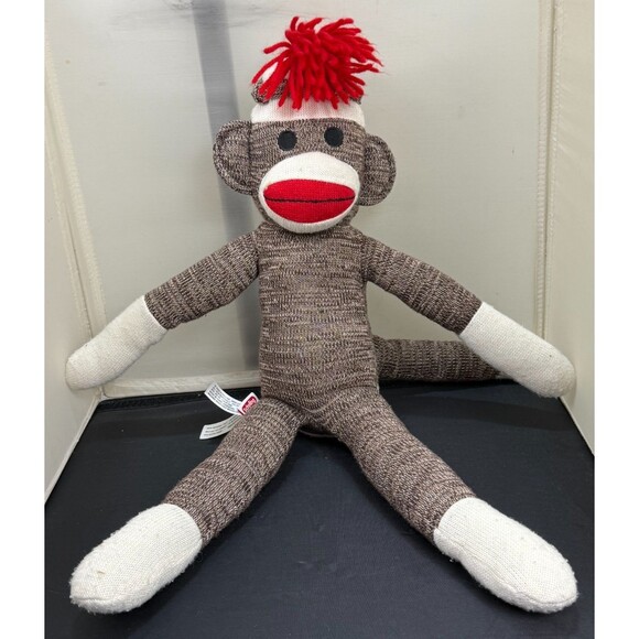Schylling Sock Monkey Plush 21" Brown Knit Red Mouth‎ Stuffed Animal Toy 2009 - Picture 7 of 7
